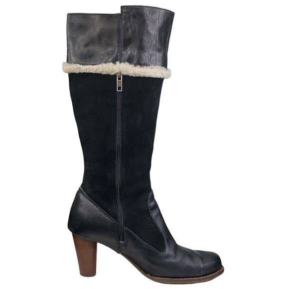 UGG Women’s Raya Black Suede Sheepskin Trimmed Riding Boot Size US 7.5 - Picture 3 of 14